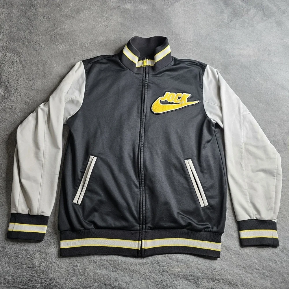 Nike 6.0 SB Varsity Jacket Jock Mens Medium Black Yellow Gray Sports